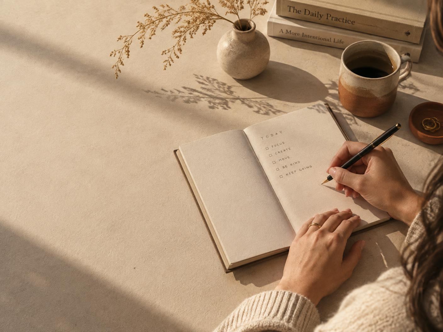 Carnet ouvert avec une liste d'actions du jour